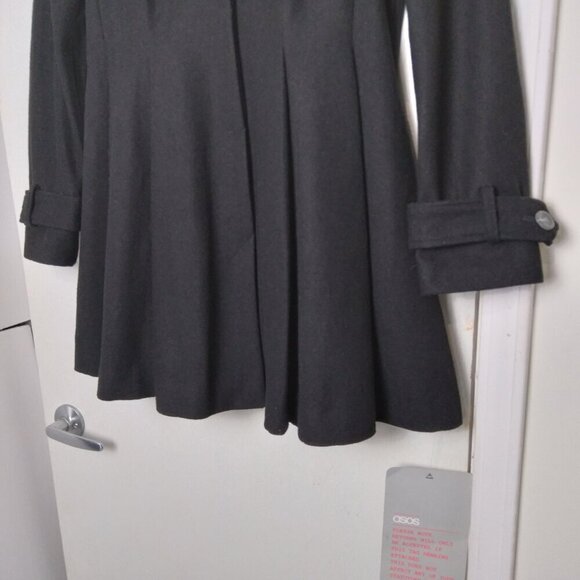 Asos NWT Black ALine Midi Skater Swing Fit & Flair Frock Coat Hidden Buttons S10 - Picture 7 of 16